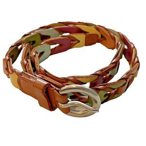 Fossil Vintage 70's Leather Chain Link Belt Browns & Blue Vtg Sz M 38” Boho